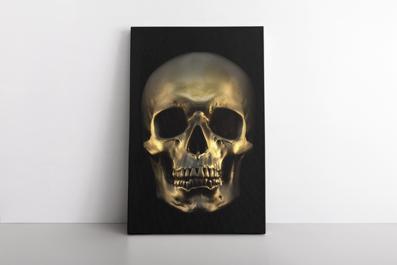 Gold Human Skull Isolated on Black
