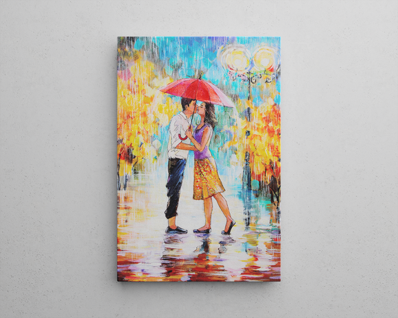 Romantic Couple Under an Red Umbrella