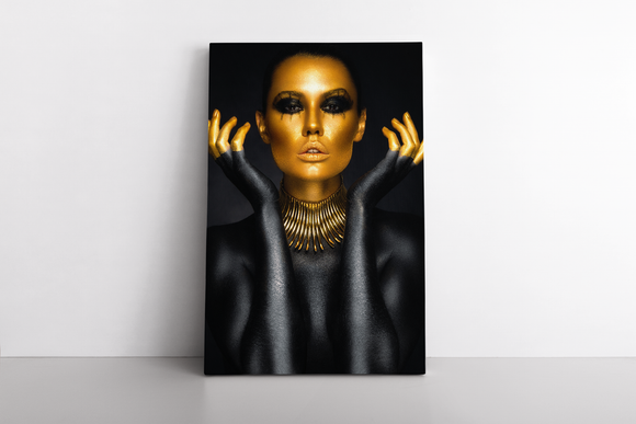 Beautiful Woman Portrait in Gold and Black Colors