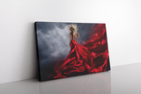 Woman in Red Dress over Storm Sky