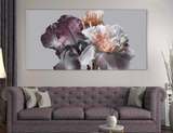 Peony And Iris On A Gray Background