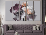 Peony And Iris On A Gray Background