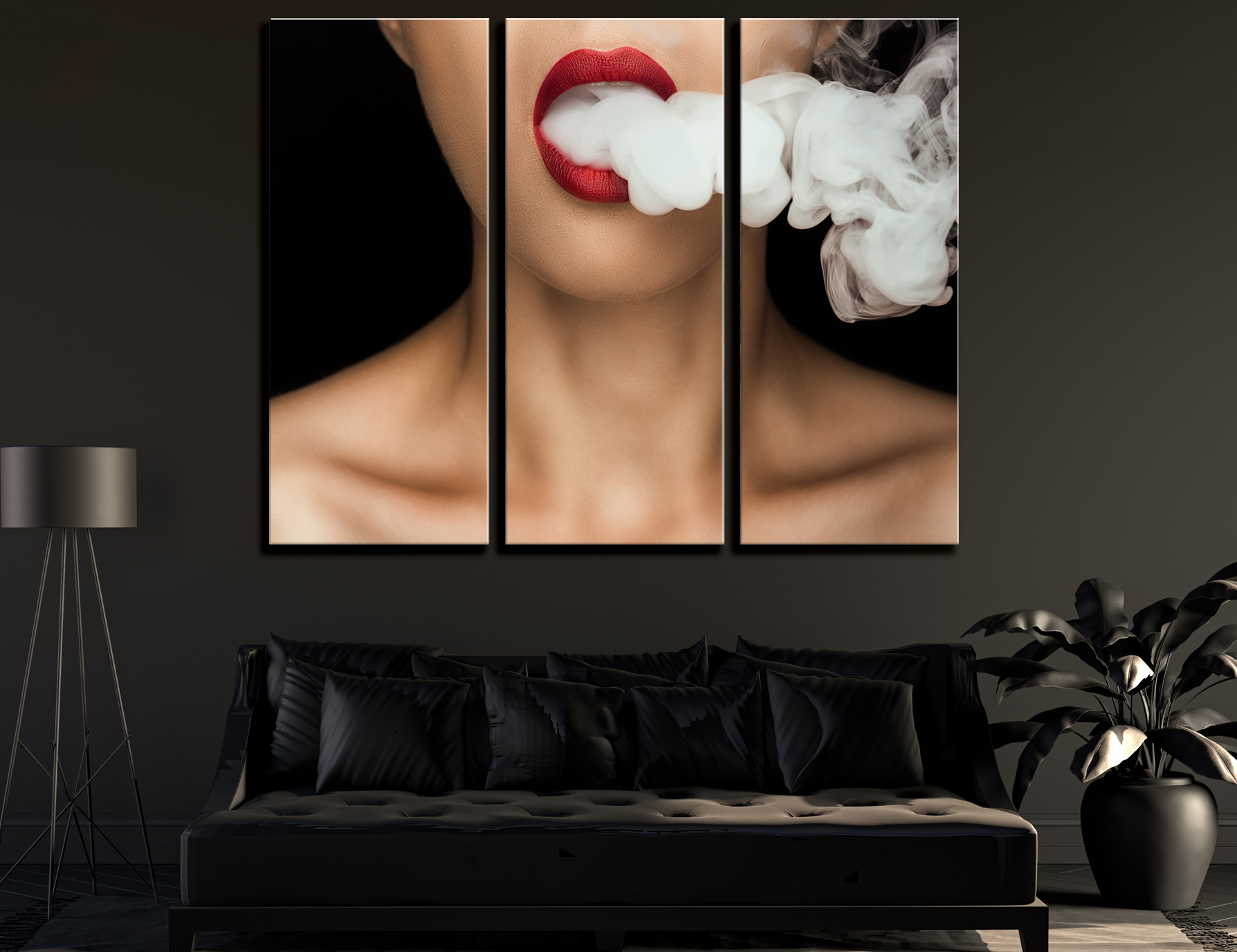 Naked Woman with Red Lips Blowing Smoke – WallGamesArt